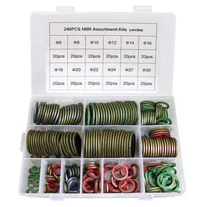 240pcs 12 Sizes NBR Metal Bonded Sealing Washer Assort Kit Hydralic Oil Resist Rubber Oil Pipe Seal Gasket Metric NBR Metal Combination O-Ring Assortment Kit