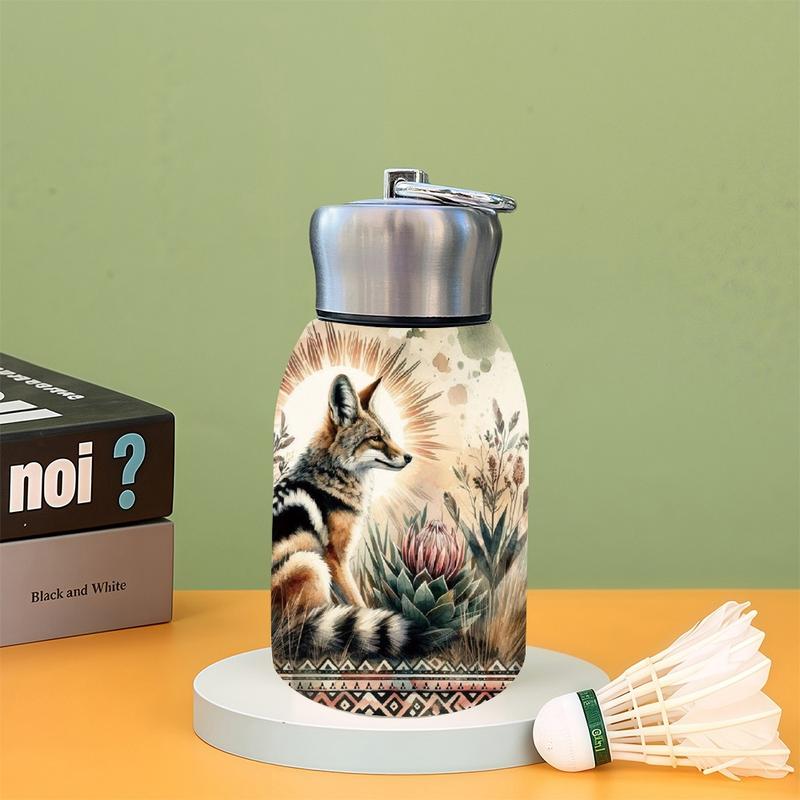 1pc 10.5oz Stainless Steel Tumbler - Leak-Proof, Insulated, Reusable, Hand Wash Only, Functional & Fashionable, Dual Advantage, African Jackal Watercolor Art Design, Ideal for Holiday Gift Item, Durable Drinkware, Office Essentials