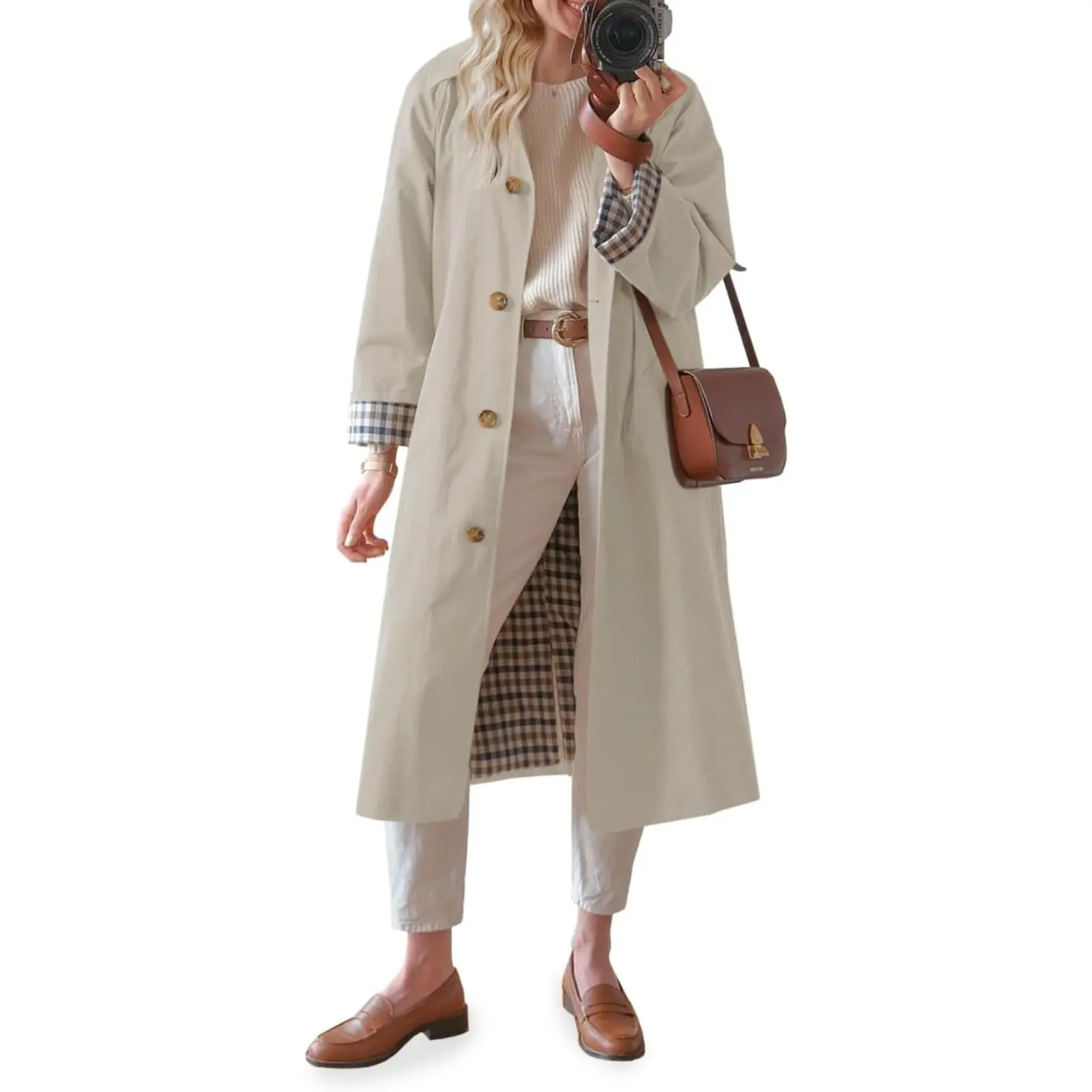 Tankaneo Women's Collared Long Sleeve Oversized Single-Breasted Windproof Casual Fashion Trench Coat - Women's Jackets & Clothes
