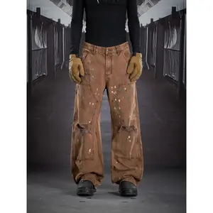Special-Interest Design New Heavy Industry Washed and Worn Hand-Painted Graffiti American Retro Logging Pants Casual Working