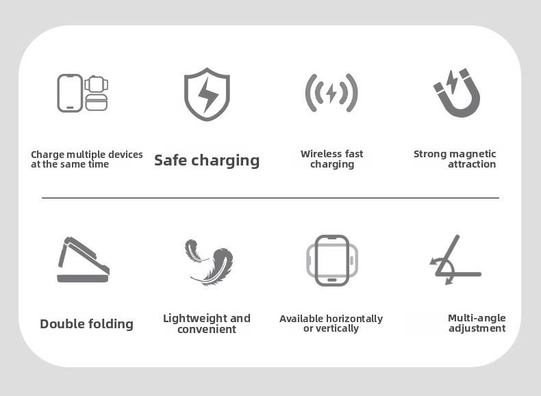New foldable, retractable, magnetic 3-in-1 wireless charger suitable for Apple phone stand wireless charging