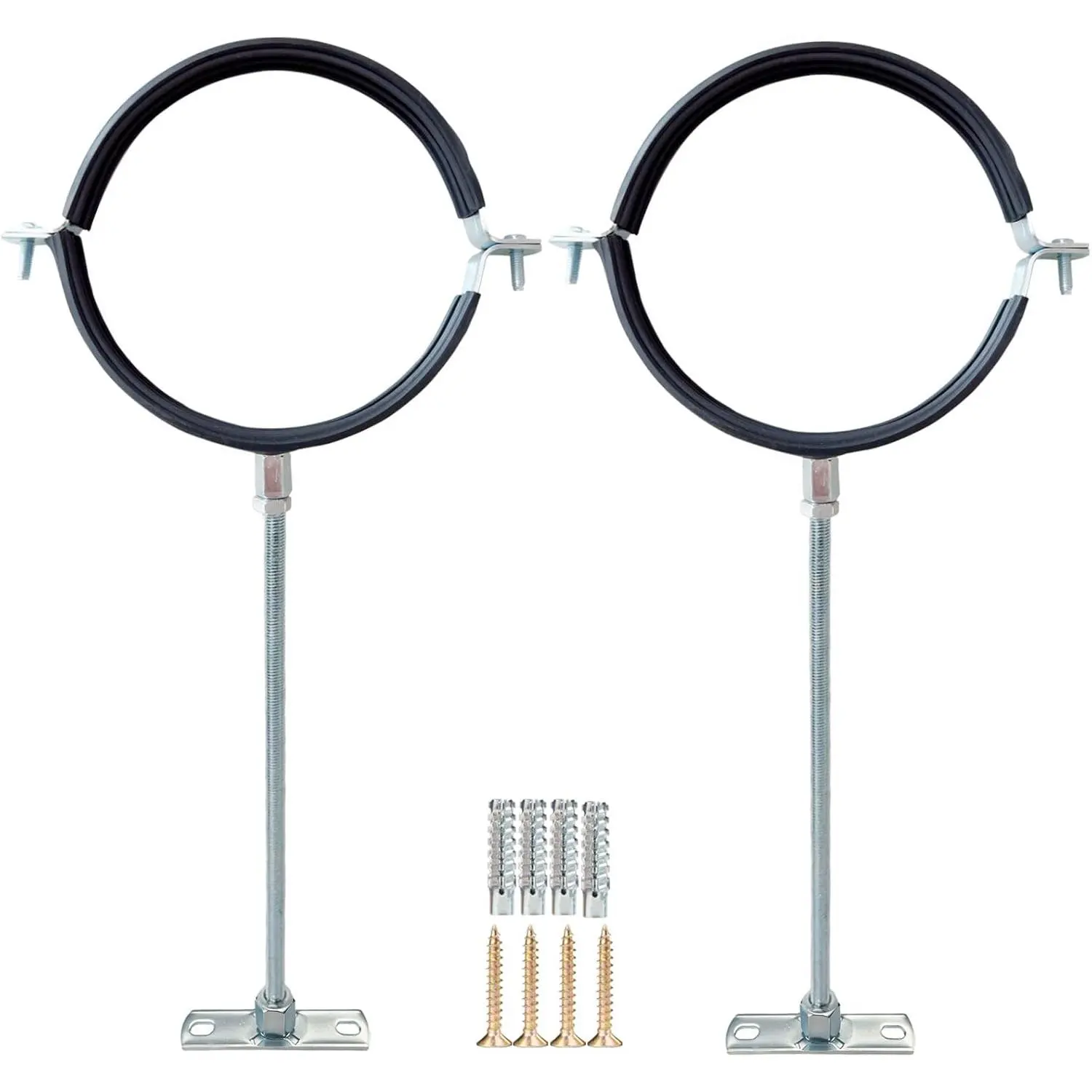 2 Sets  3 Inch Adjustable Pipe Metal Bracket,Heavy Duty Galvanized Iron Stove Pipe Hanger Strap,Wall Support Chimney Round Split Ring Dryer Vent Hose Duct PVC Holder,with  Mounting Screws