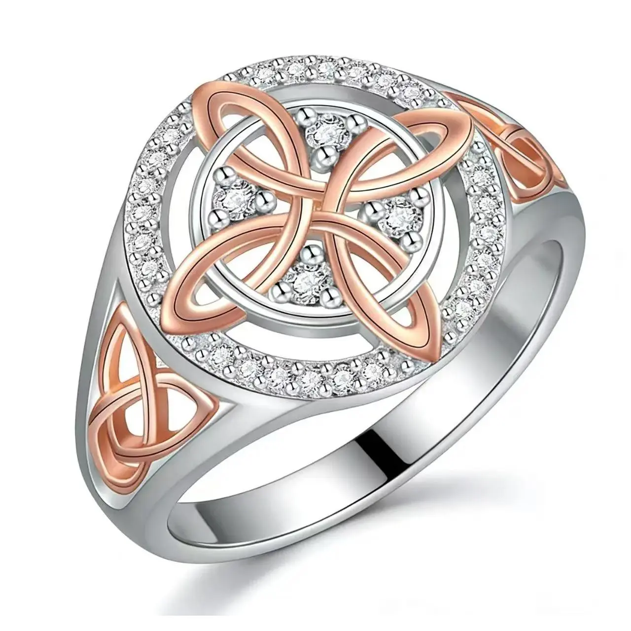 Rose Gold Plated Witches Knot Ring, Anillo Nudo de Bruja Original Celtic Knot Jewelry, Cubic Zirconia Decorated Witch’s Knot Ring, Witch Jewelry Pagan Jewelry for Devotion and Protection Valentine’s Day gift