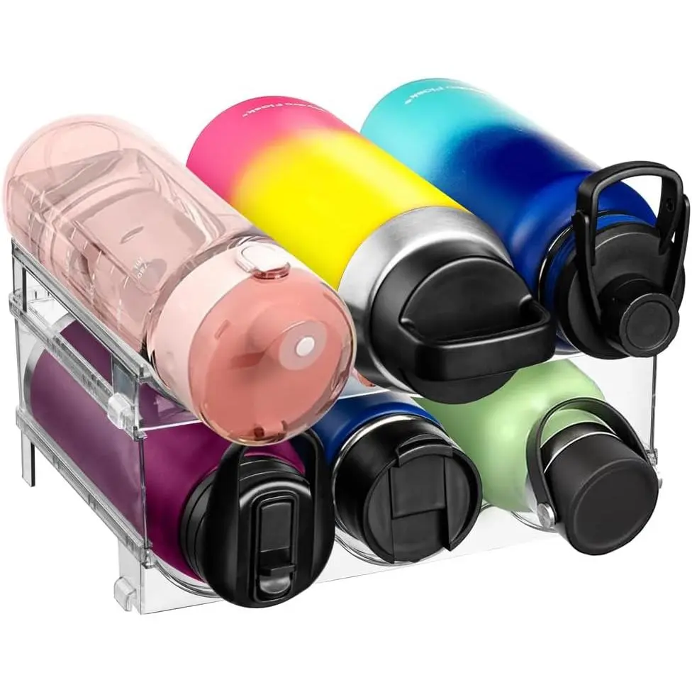 Water Bottle Organizer for Cabinet – Stackable Water Bottle Holder for Cabinet or  Rack for  Organization Storage – Drink Organizer for Fridge, Kitchen Organization, 4 Pack