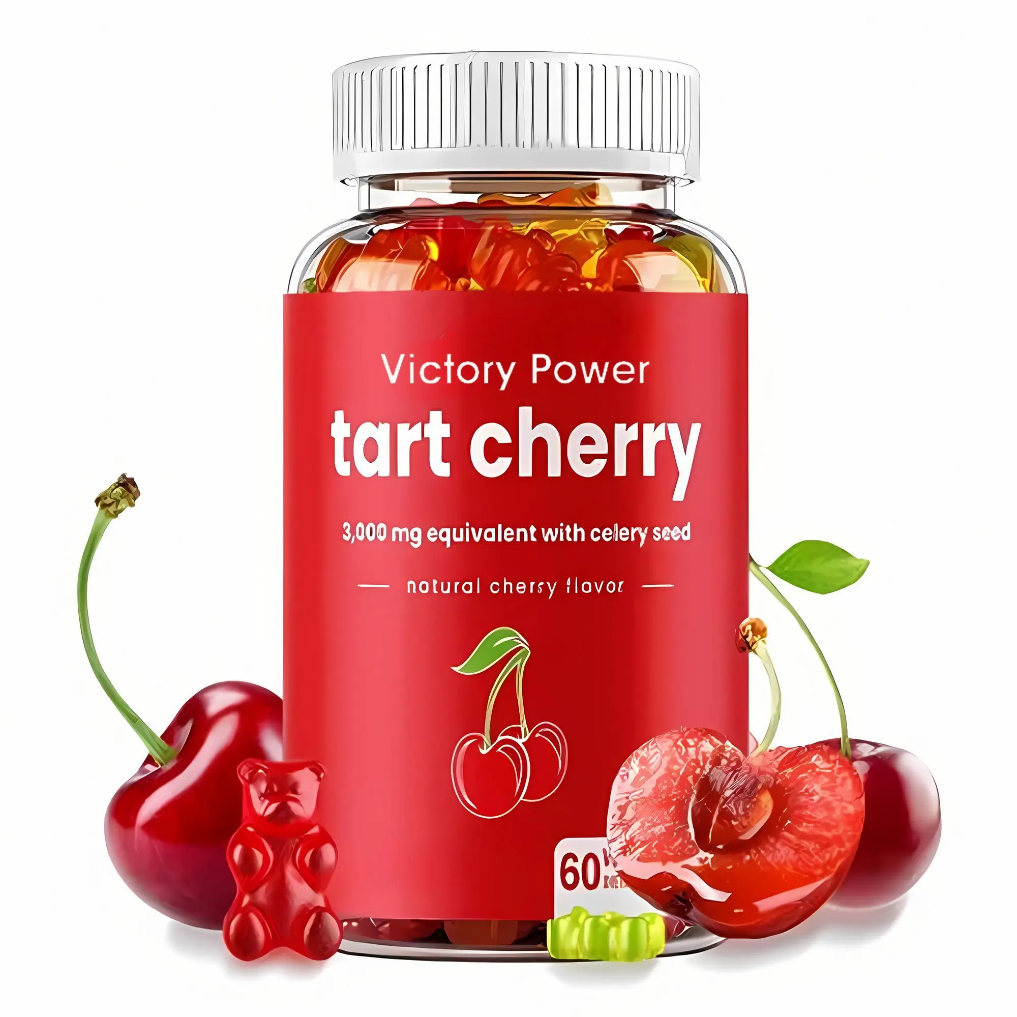 60 sour cherry gummies -3000mg supplementary celery seed extract - vegetarian sour cherry concentrated gummies with vitamins