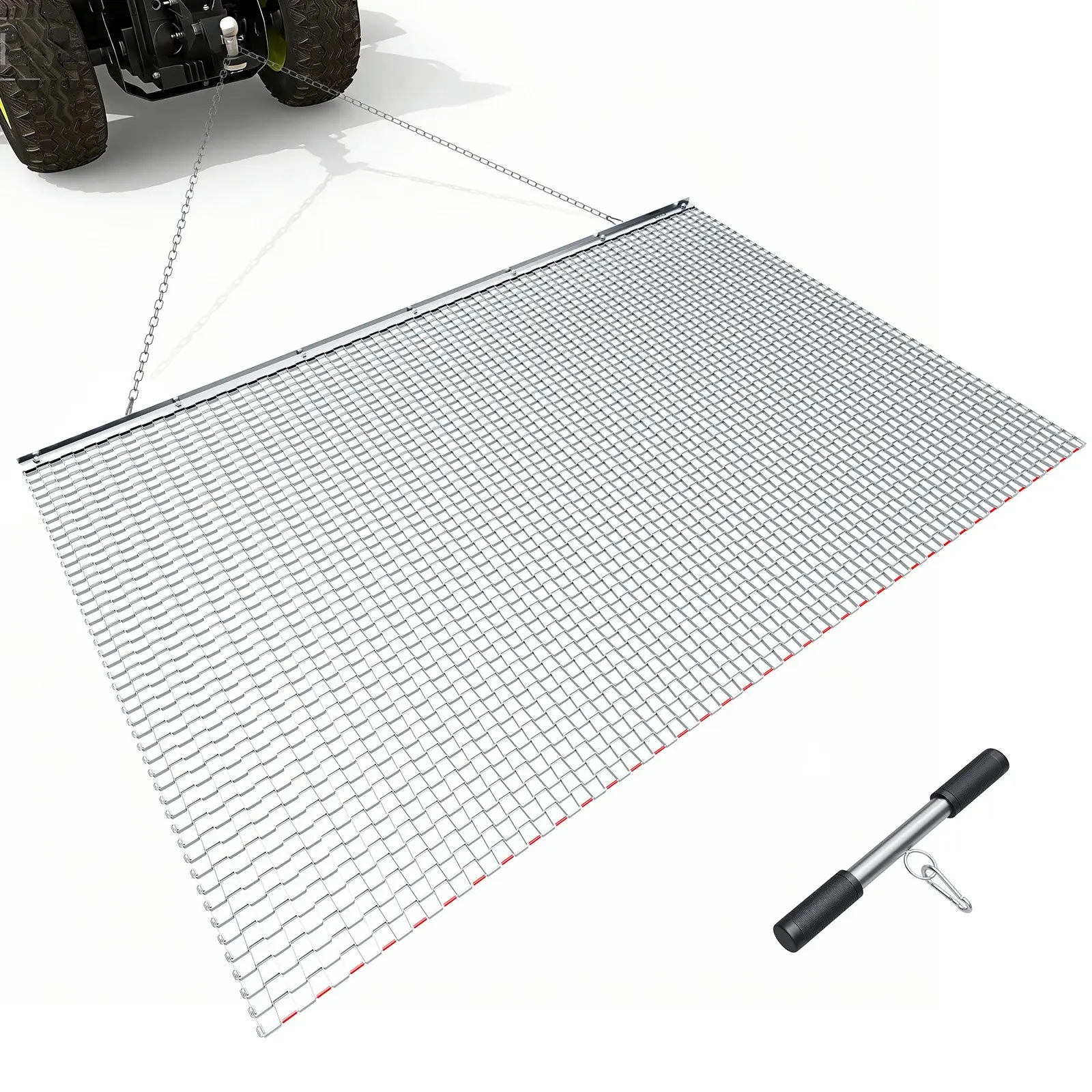 【DealsForYouDays】VEVOR High-Efficiency Folding Drag Harrow, 6.6x4 ft Galvanized Steel Mesh Drag Mat, Tow Chain Set, ATV/Tractor Attachments, Easy Setup for Gravel Leveling & Ground Surface Smoothing
