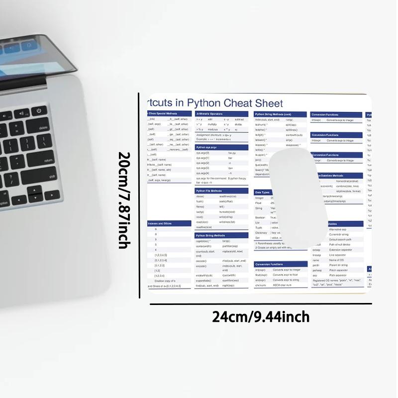 Python Essential Shortcuts Cheat Sheet Mouse Pad, Non-slip Rubber Base Stitched Edge Mouse Pad, Office Desk Pad for Home Office Game