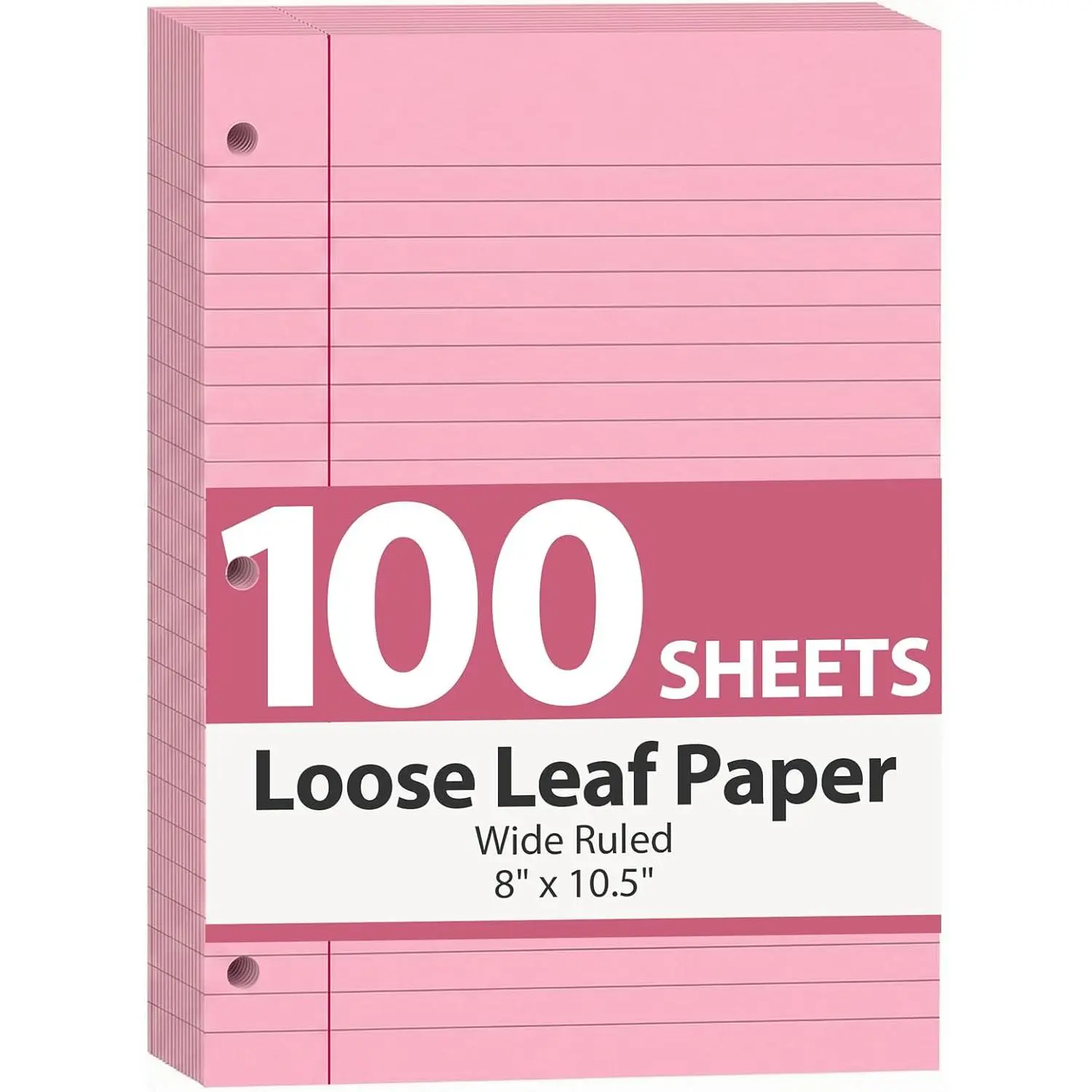 Loose Leaf Paper,  100 Sheets 8"x10.5" Wide Ruled Filler Lined Notebook Paper, 3-Hole Punched for 3-Ring Binders Notebook, School & College, Women Girls Writing Work Meeting Note Taking