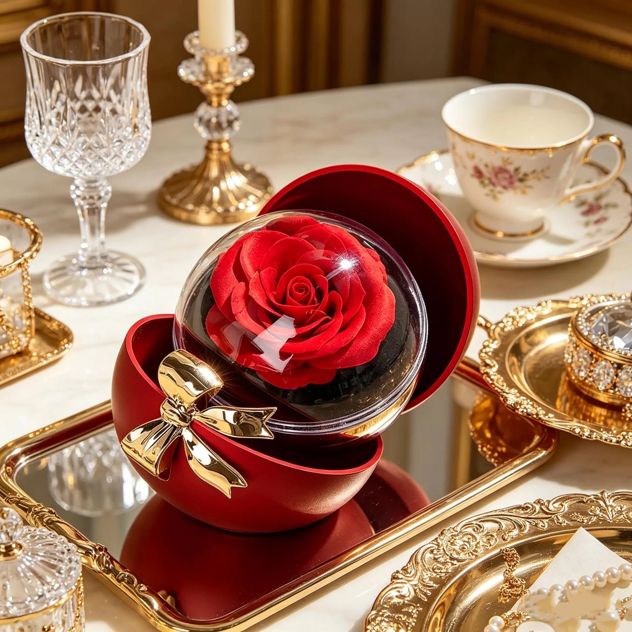 Bow-Tie Rose Jewelry Box, Magnetic Closure Elegant Necklace & Ring Gift Box, Holiday Gift Box, Lockable Storage Box, Small Accessories Storage Box