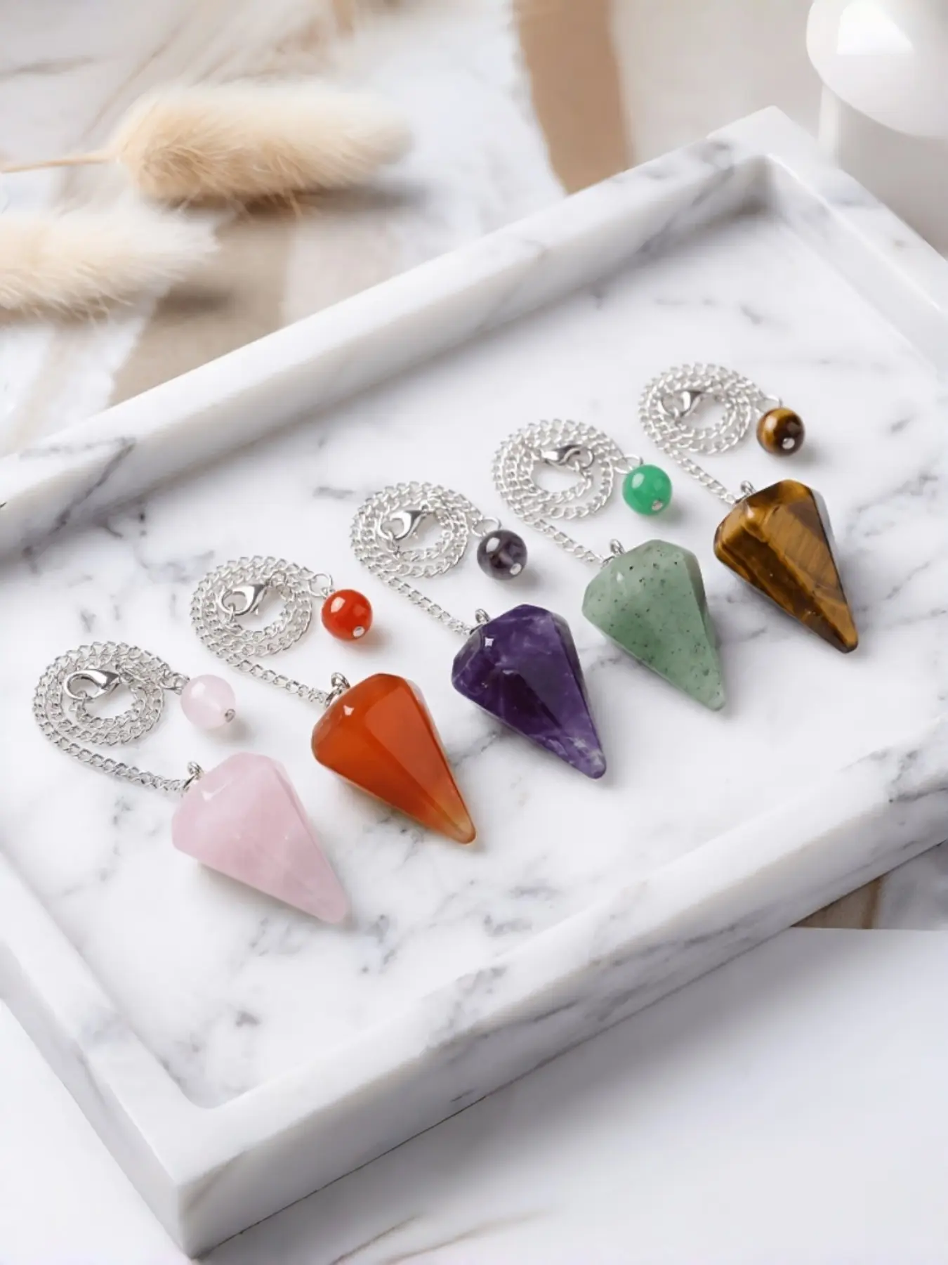 Natural Amethyst Rose Quartz Agate Pendulum Set, Meditation, Divination, Yoga, Daily Fortune Telling, Stress Relief, Feng Shui Decor