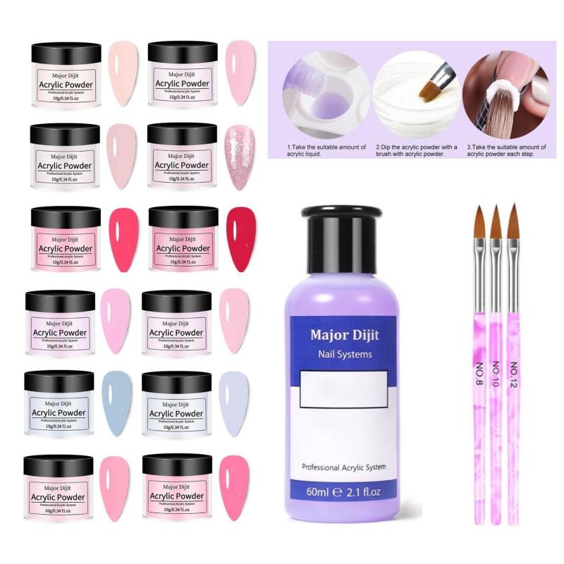 Acrylic Nail Kit with Drill Set for Beginners with Everything 12 Color Acrylic Powder Nail Decoration Tools Home Salon