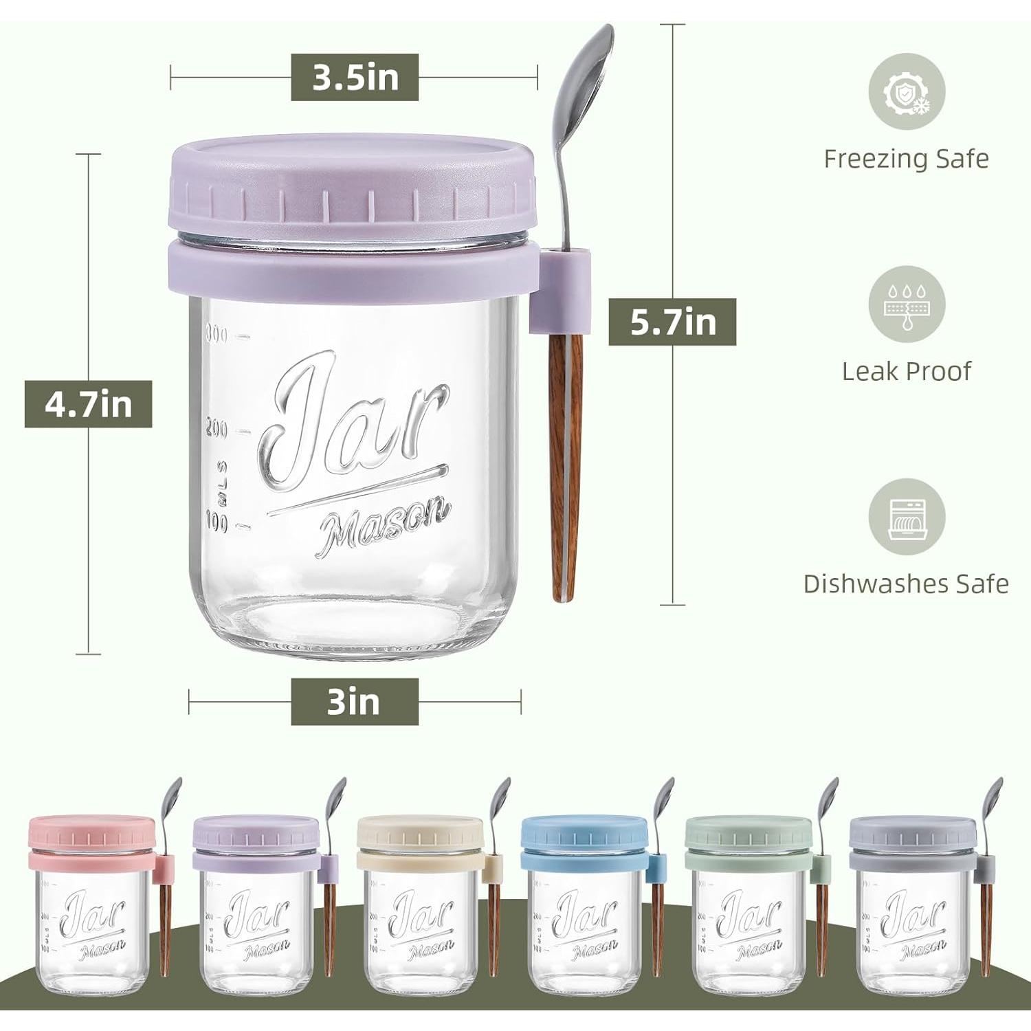 6 Pack Overnight Oats Containers with Lids and Spoons, 16 oz Glass Mason Overnight Oats Jars, Large Capacity Airtight Jars for Milk, Cereal, Fruit