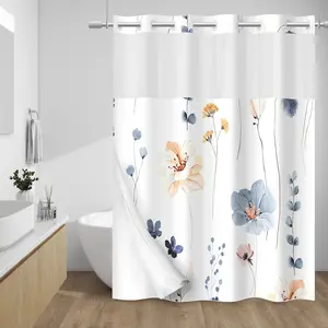 Hookless shower curtain with large rings, watercolor floral shower partition, waterproof shower curtain Bathroom durable luxurious bath