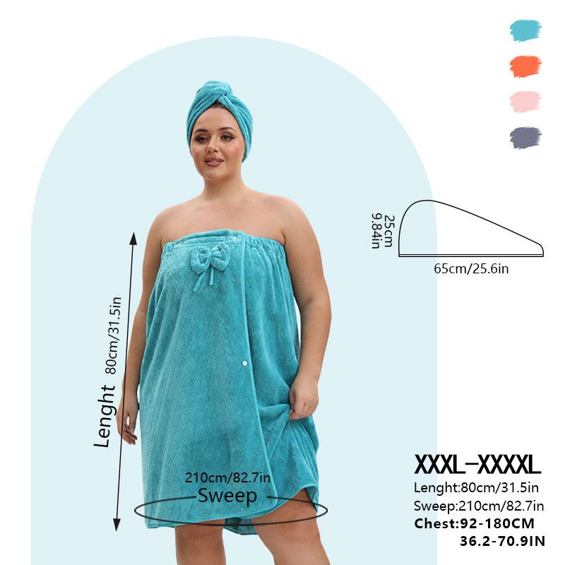 1 Pcs Bathrobe / 2-Piece Bath Skirts Set - 80x210cm & 80x160cm, 350GSM, Oversized Towel + Ladies' Bath Cap + Adjustable Wearable Skirt, Fits M-XXXXL, Thickened, Ideal for Home, Travel, Sauna & Spa
