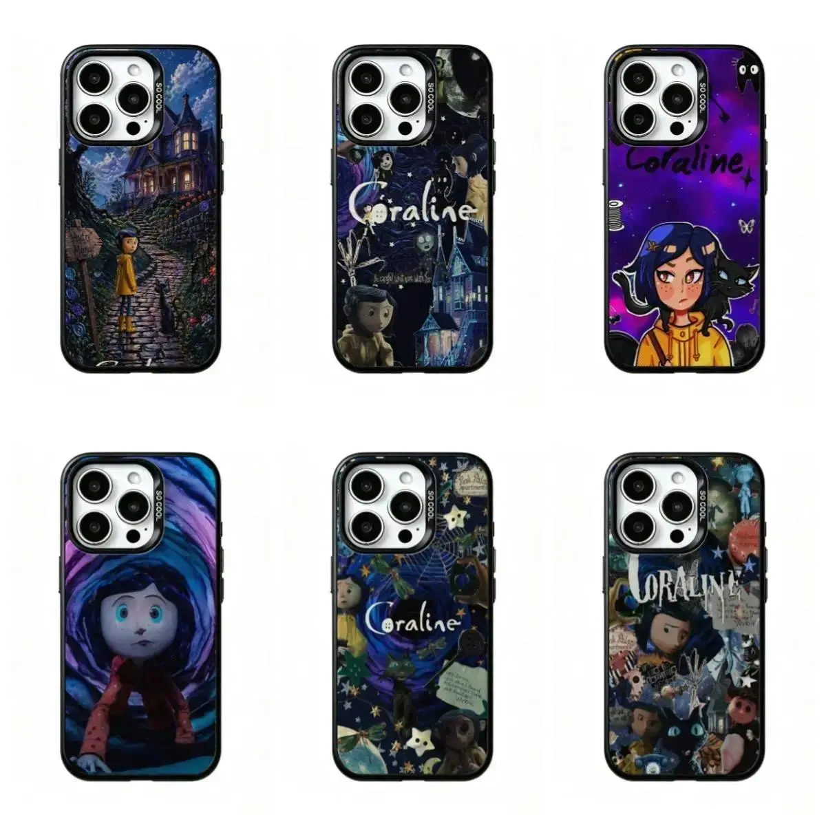 Coraline Spooky phone Case - Horror Cartoon Character Collage Shockproof Protection Casing , Dark Fantasy Aesthetic Protective Accessory for iPhone 12-17 Pro Max, Samsung S22-S26,Ideal Gift for Friends and Family