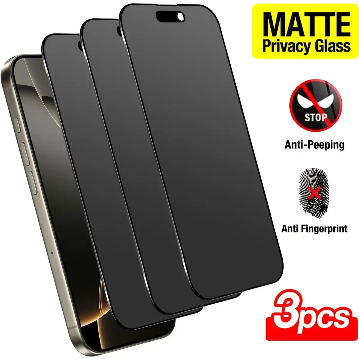3pcs Full Coverage Matte Privacy Screen Protector Frosted Anti-Snooping Tempered Glass Film Anti-Peeping Anti-Fingerprint 9H Hardness Upgrade Edge Protection Suitable for Apple for Iphone 17 Pro Max/ 16 Pro Max/16 Plus/15 Pro Max/14/13Pro Max/12/11