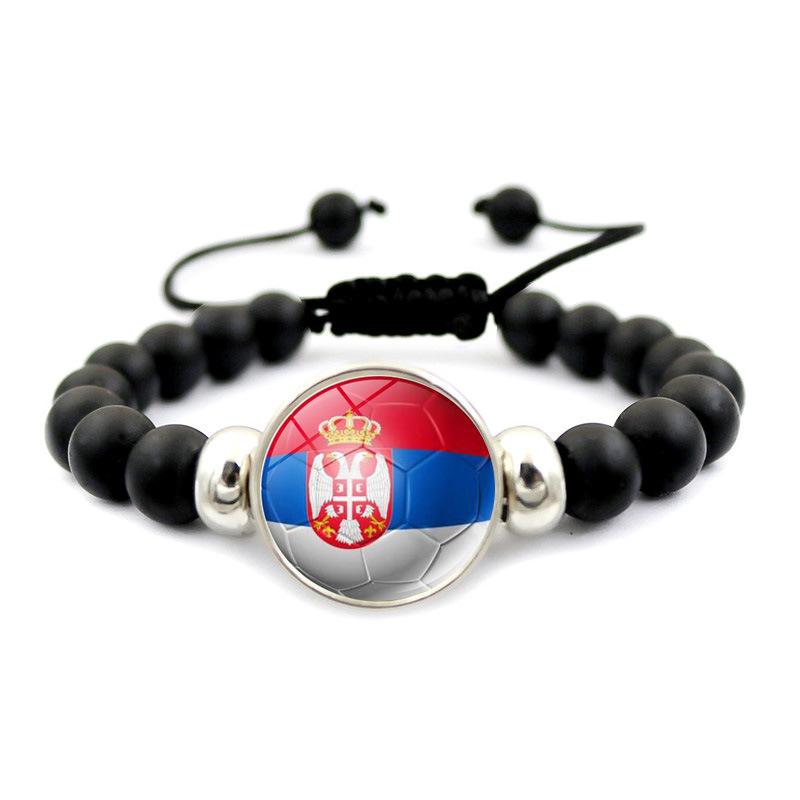 Soccer Beaded Bracelet for Men Women 2026 World Cup Trendy Black Stretch Bracelet Germany Spain Brazil National Team Fan Jewelry Handmade Fashion Wristband for Game Day Match Viewing Party Streetwear Daily Wear Sports Fan Gift