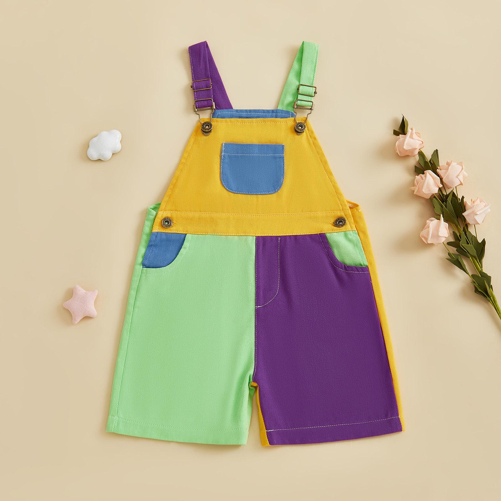 Imcute 90's Style Toddler Overalls Shorts Babby Boy Girl Suspender Romper Contrast Color Sleeveless Jumpsuit with Adjustble Shoulder Strap Shorts 6M-4Y