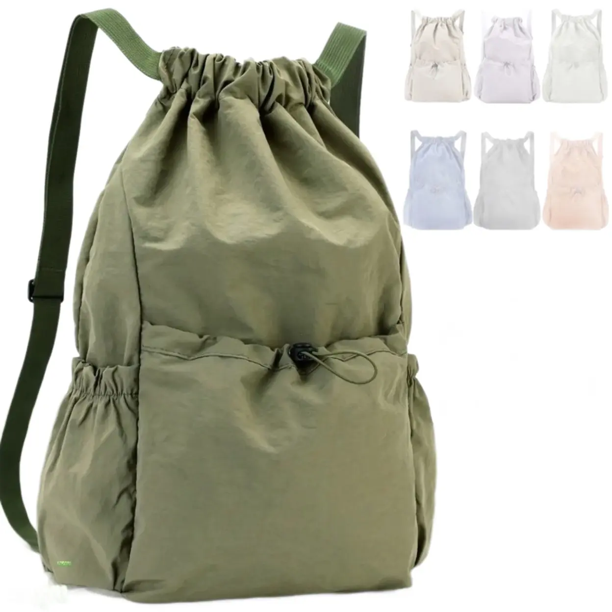 Sohochic Foldable Drawstring Backpack, Lightweight Water-Resistant Daypack, Large-Capacity Washable Fabric Sack Bag with Multi-Pockets, Compact Packable Rucksack for Outdoor Sports & Daily Travel