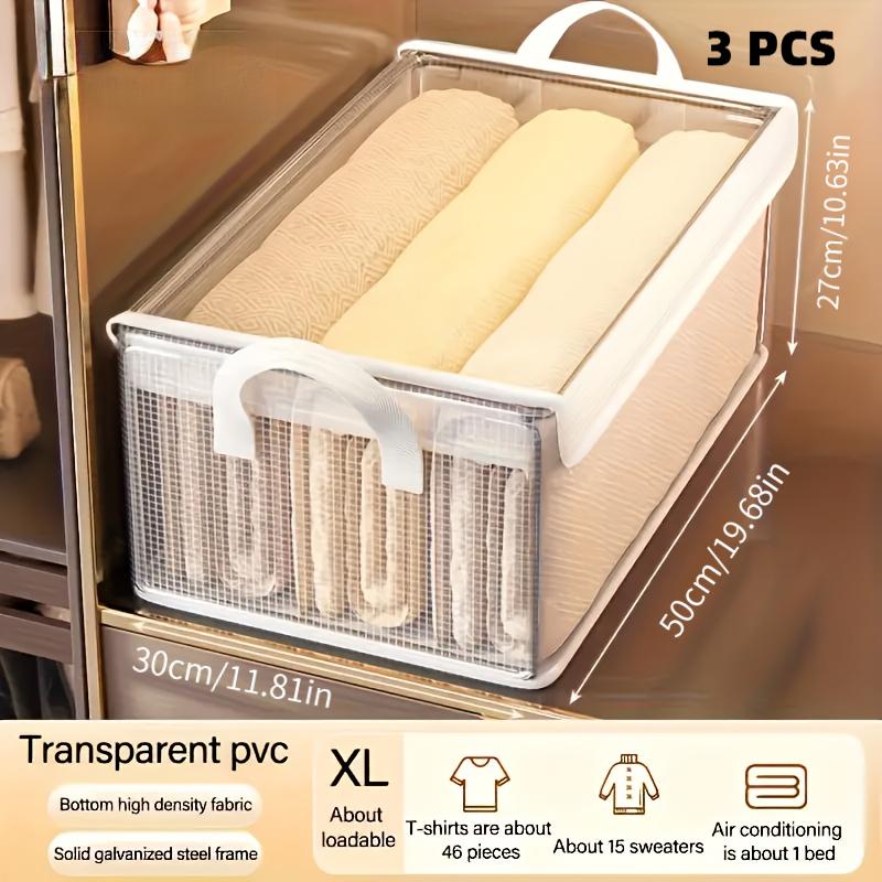 3pcs Foldable PVC Storage Boxes in L/XL Size, Featuring Dustproof Lids, Robust Galvanized Steel Frame, And Handle Design, Ideal for Use in Bedrooms, Wardrobes, Travel, And Under-Bed Storage