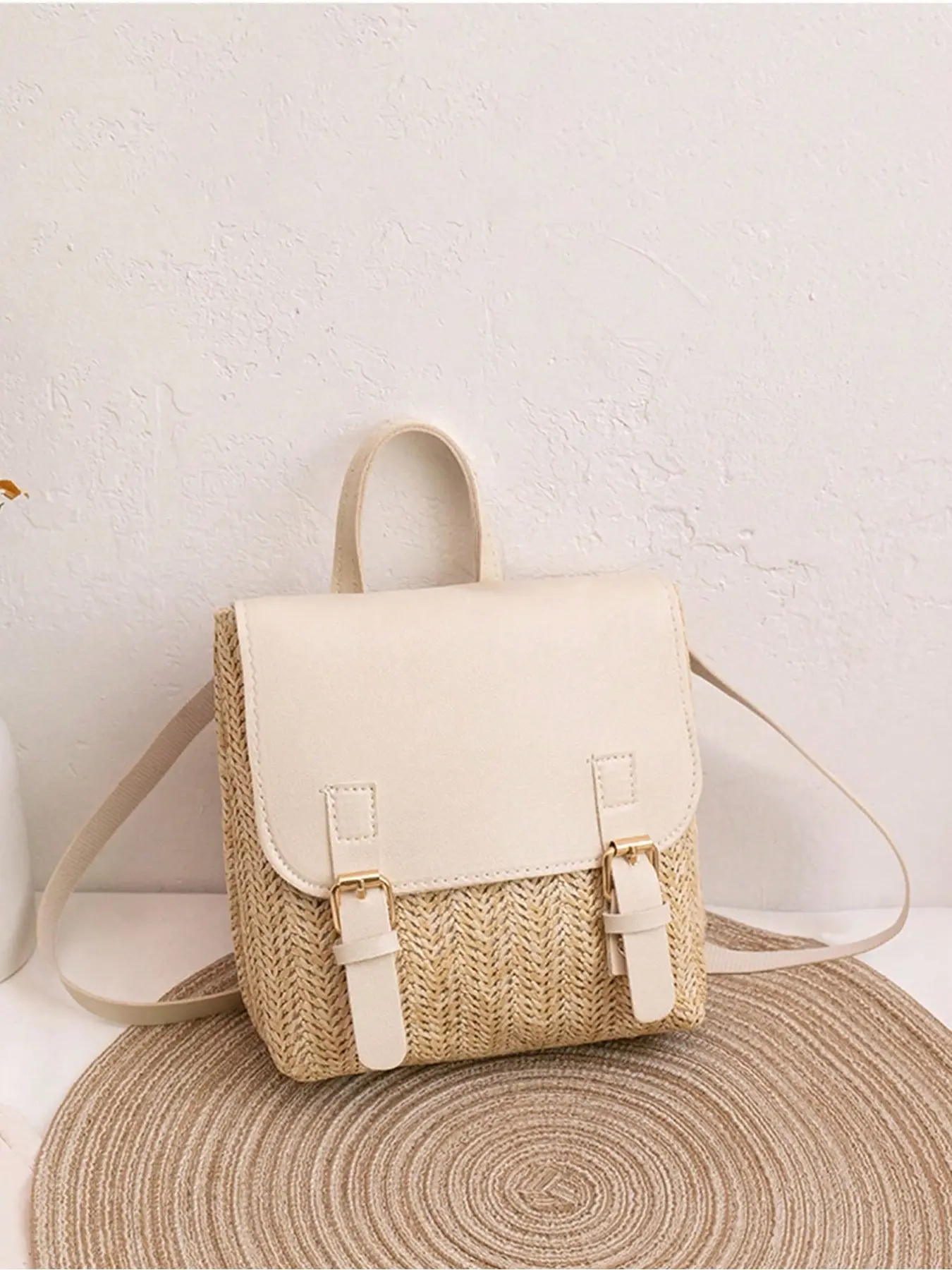 Large Capacity Straw Backpack, Simple Shoulder Bag, Beach Flip Cover Travel Bag, Women's Casual Bookbag Wallet, Outdoor Travel Backpack
