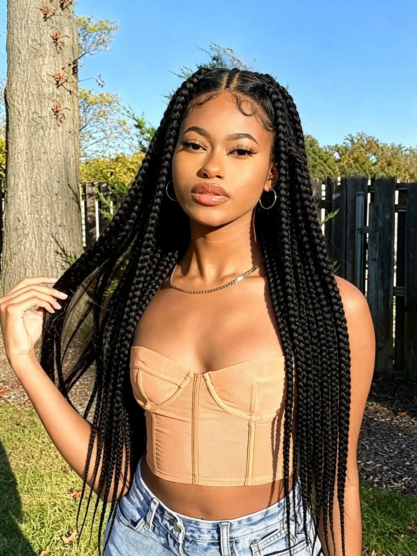 34 Inch Full Lace Front Wig, Handmade Square Part Knotless Box Braids, Pre-Plucked Baby Hair, Adjustable Cap, Natural Look
