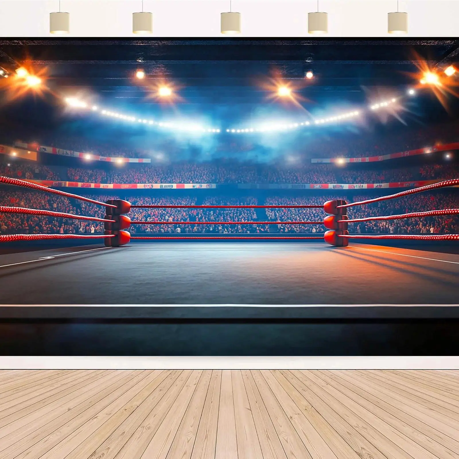 Wrestling & Boxing Match Printed Polyester Backdrop Photo Hanging Kit - Electricity-Free Home & Festive Party Supply, Wrinkle Resistant, Ideal for Anniversary, Christmas Celebrations