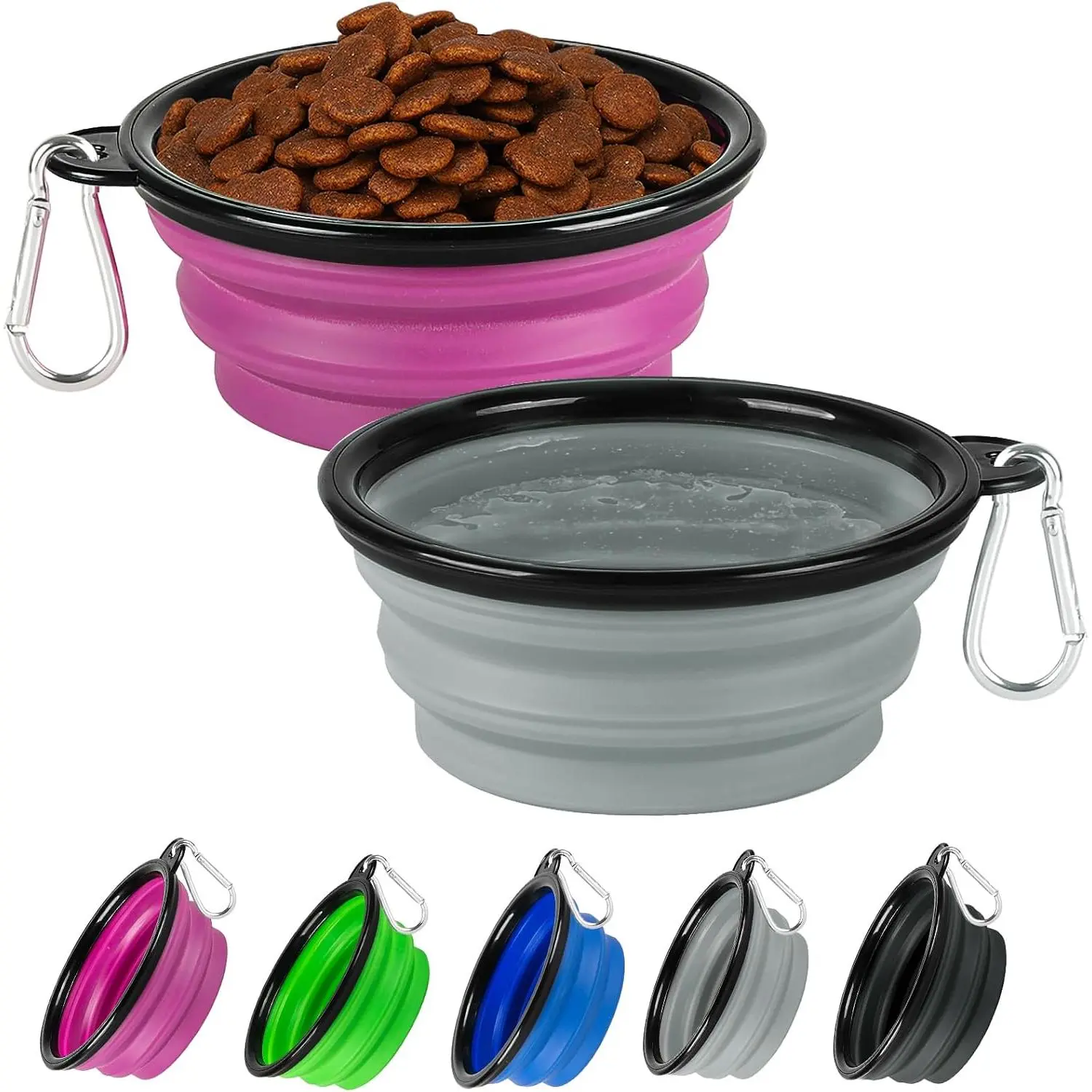 Collapsible  Bowl for Travel,2-Pack 12oz  Portable Water  Bowls |   Foldable Bowl with 2 Carabiner Clips, Travel Water Bowl,  Dishes Bowl, for Camping, Hiking, Walking