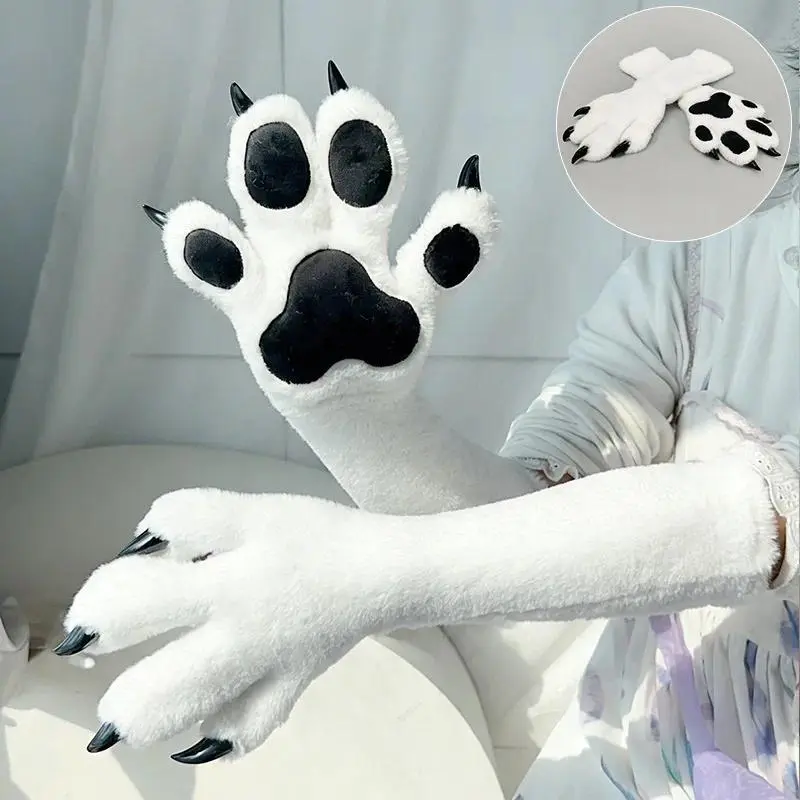 Faux Fur Animal Paw Gloves with Claws and Pads - Cat, Bear, Fox, Wolf Cosplay Mittens Accessories for Halloween, Comic Con Costumes, Polyester, Fake Fur, Elastic Fit, Party, Animal Glove, Kig Series, Loose Fit, Characters