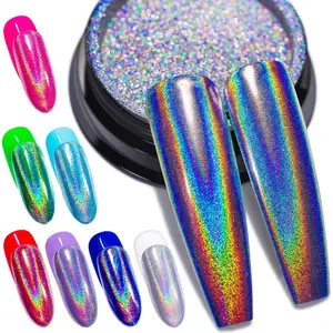 Holographic Nail Polishing Powder Fine Rainbow Holo Unicorn Mirror Laser Effect Multi Chrome Manicure Pigment Glitter Dust for Salon Home Nail Art DIY Deco, 0.04oz/1g, Sponge Tool/3pcs