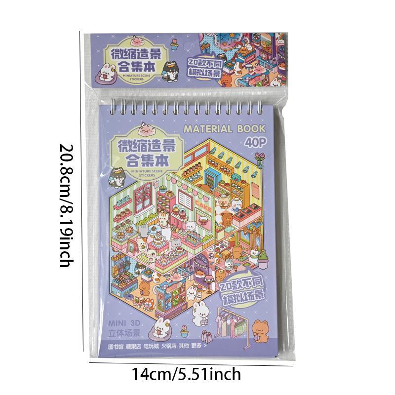40pcs Miniature Scenic Stickers for Scrapbooking, Cute 3D Visual Cottage Design, Perfect for Journaling and Crafts, Scrapbook Materials