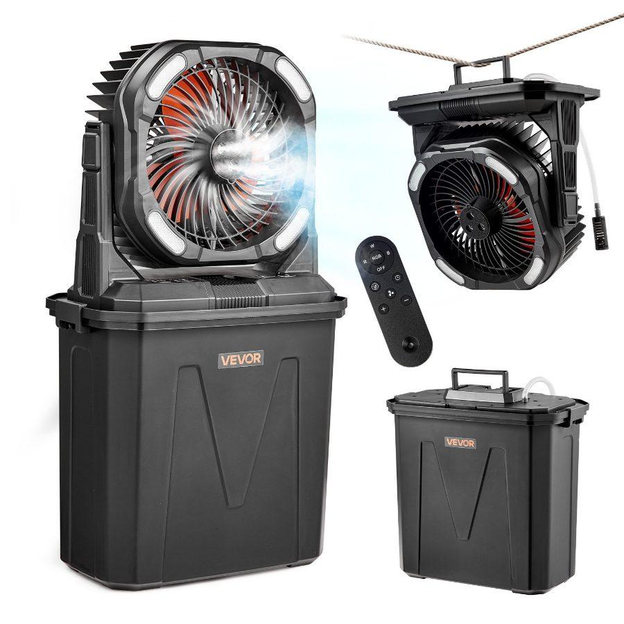 VEVOR Misting Fan, More than 2700RPM Motor Mister Fan, Mister Cooling Fans with 2.38 gal Water Tank, 10000mAh Battery, 4-Speed Wind 5 Lighting Modes, Water Cooling Fans for Indoor, Outdoor, Patio