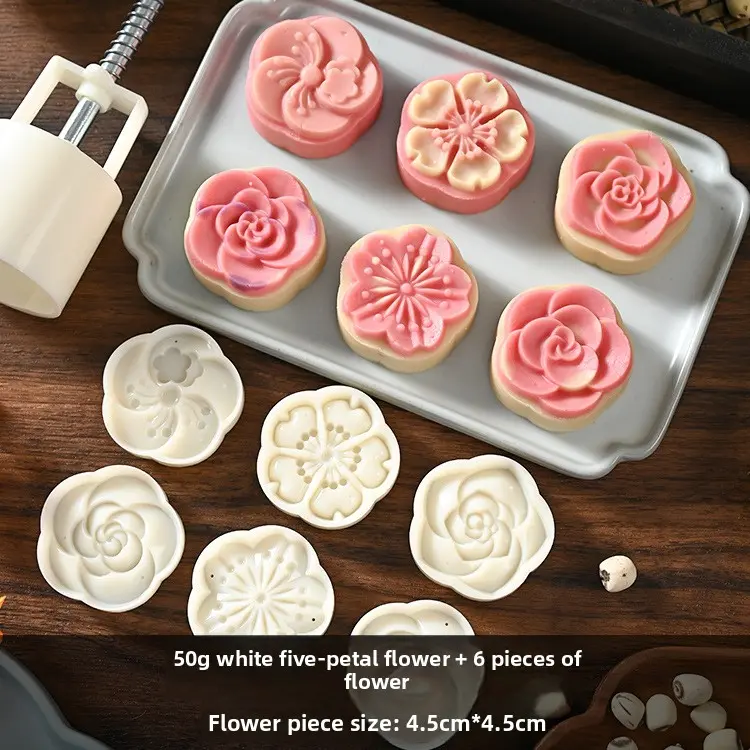Non-Stick Hand Press Pastry Mold, Chinese Style DIY Mooncake Maker, Plastic Stainless Steel Baking Tool For Home Use