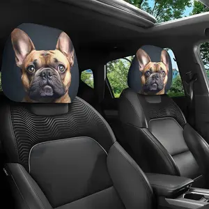 2pcs of Cute French Bulldog Printed Car Seat Headrest Covers, Perfect for Car Interior Decoration, No Filling Material, Easy to Install And Wash, Suitable for Daily Commuting, Road Trips, Family Outings, And More, Ideal for Quirky Car Decorations