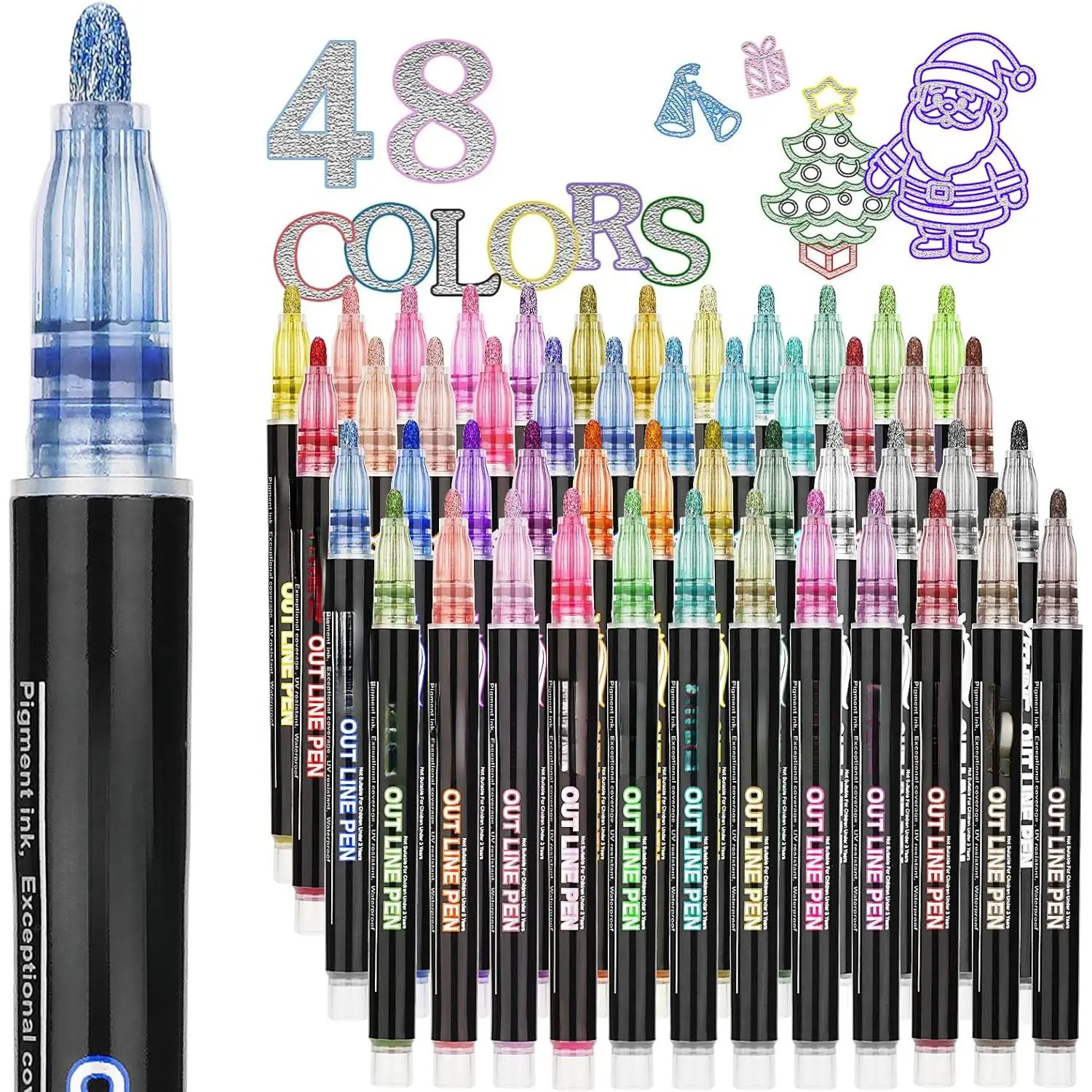 Outline Markers, 48 Metallic Shimmer Glitter Gel Pens, Tween Teen Girl Gifts Trendy Stuff, Cool Cute Art Craft School Drawing Supplies, Birthday Fun Kits for Kids Girls Ages 4 6 8 10 12 Year Old