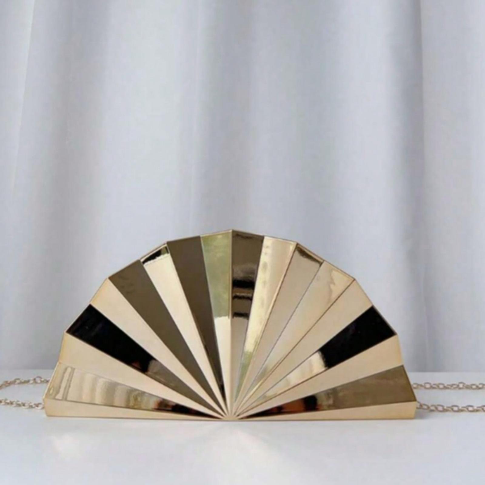 Gold Metallic Striped Asymmetric Clutch Bag, Elegant Formal Occasion Shoulder Bag Handbag, Minimalist Fashion Women's Evening Bag, Crossbody Bag Party Purse