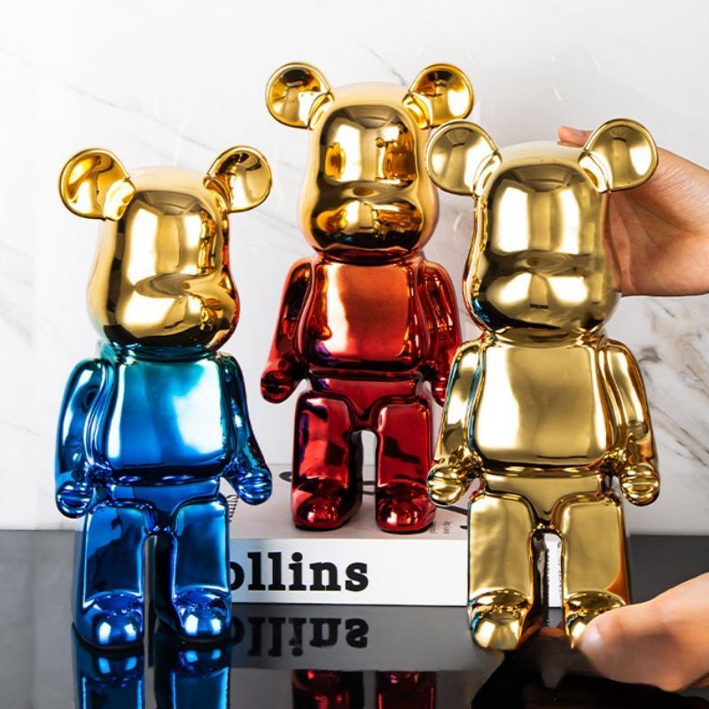 28cm Aesthetic Bear Figure Ceramics Plating Violent Bear Statue Animal Figurine Sculpture Luxury Living Room Decoration Ornament