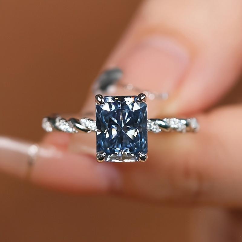 3carat Royal Blue Moissanite Bead Decor 925 Silver Ring, Birthday Gifts, For Daily Wear moon ring vancleef promisering