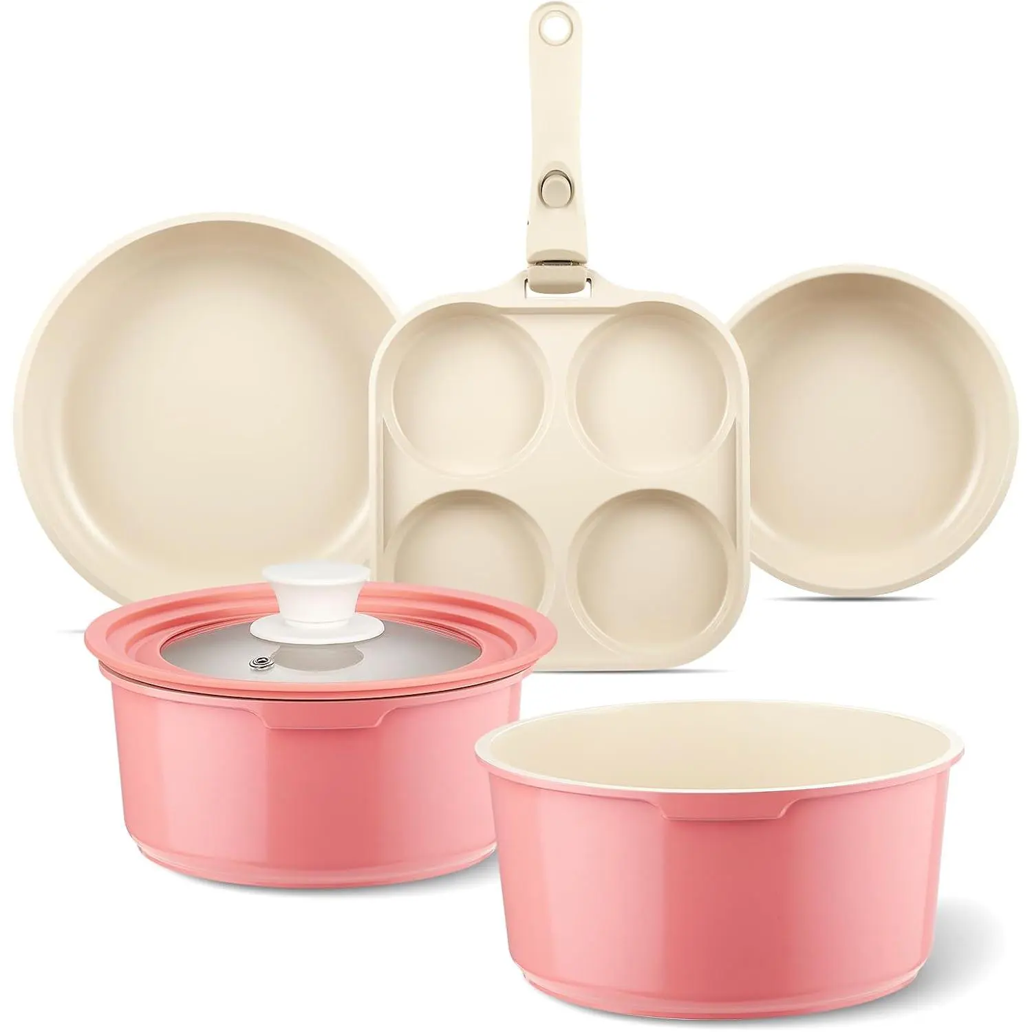Ceramic Pots and Pans Set Non Stick, 7 count Nonstick Cookware Set with Detachable Handle RV Camping Induction Kitchen Cookware Set Non Stick,  PFOA & PTFE Free