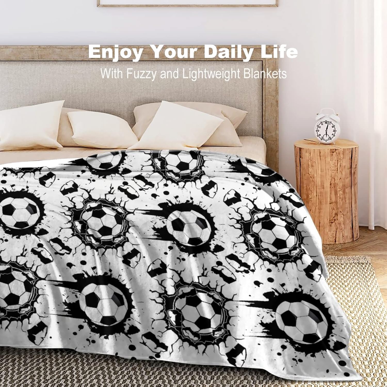 Soccer Blanket Throw Soccer Ball Blankets Soft Lightweight Flannel Warm Cozy Football Blanket Gifts for Sport Fans Kids Adults 50"X40"