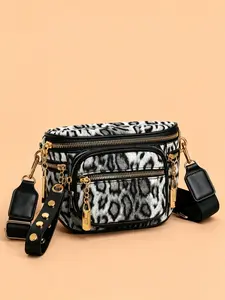 Fashion retro leopard print mini bag, multi-pocket storage adjustable strap crossbody bag, cool and stylish women's daily commuter shoulder bag