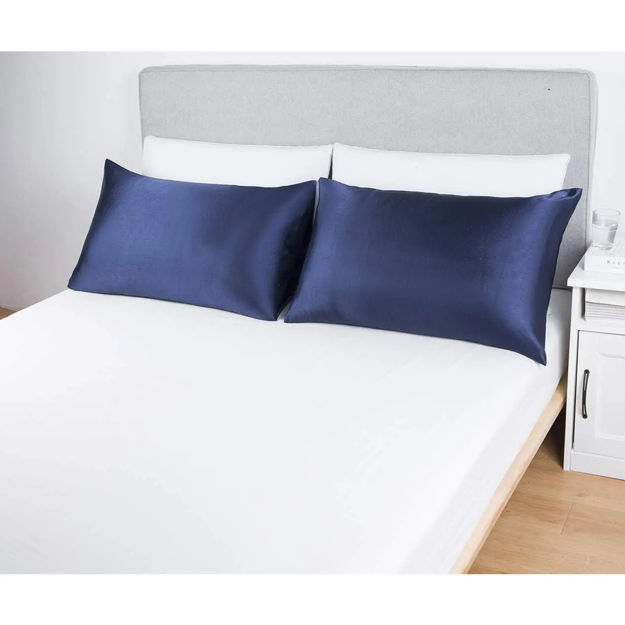 Satin-Silk Pillowcase , Blue Satin Pillowcase for Hair and , Breathable, Super Soft, Cooling Pillow case -Standard Size, Navy Blue