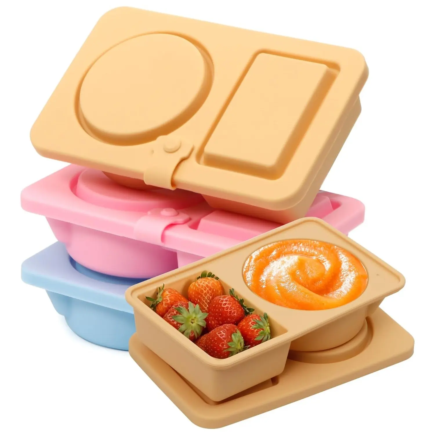 Reusable Silicone Snack Container with Lid, Dual Compartment Snack Box, Perfect for Parties and Picnics, Food Safe, Compact Design