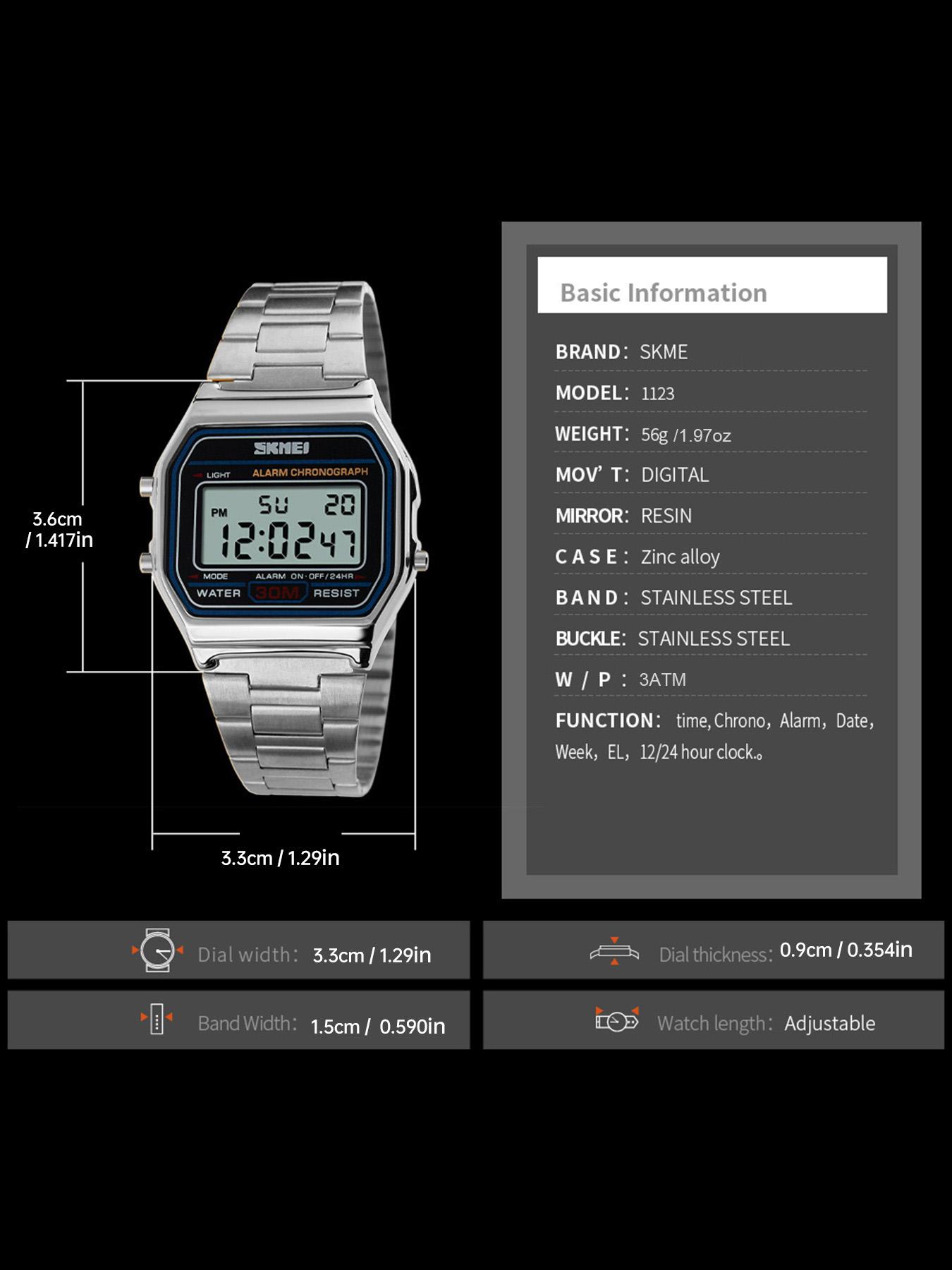 Skmei Square Electronic Watch, Urban Fashion Wristwatch, Modern Waterproof Watch, 30m Waterproof, Luminous Display, Alarm Stopwatch, Full Features, Multiple Colors Available