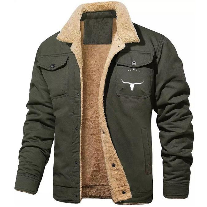 Men's Retro Western Jacket Warm Fleece Coat Work Cargo Trucker Jackets Tops Casual loose