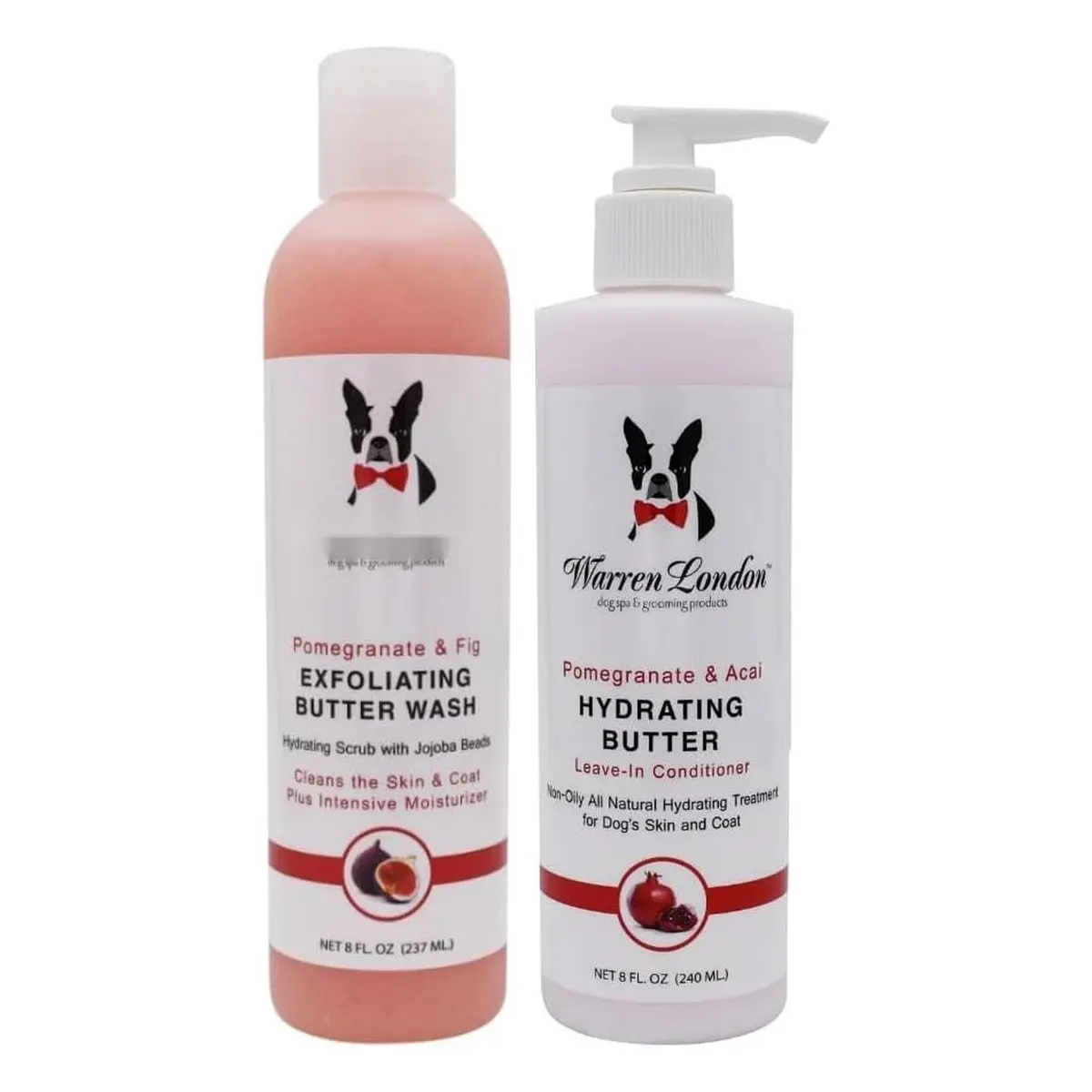 Dog Shampoo and Conditioner Combo Set, 8 Oz Hydrating Exfoliating Wash with Fragrant Fig-Acai Leave-In Conditioner for Silky Coat