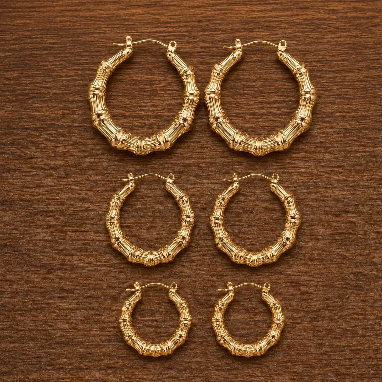 Punk Exaggerated Bamboo Circle Earrings Set for Women Vintage Metal Bamboo Joint Hoop Earring Unusual Party Versatile Jewelry