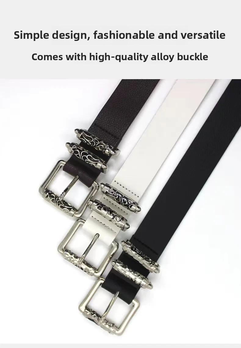 New Silver Alloy Engraved Roller Buckle Hollow Punk High Street Fashion Belt for Men And Women