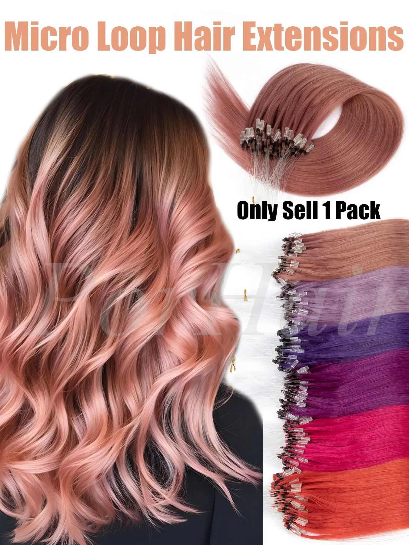 Colored Micro Loop Real Human Hair Extensions, 12in 16in 20in, Straight, 50 Strands/pack, Party Hair Extensions, Blue