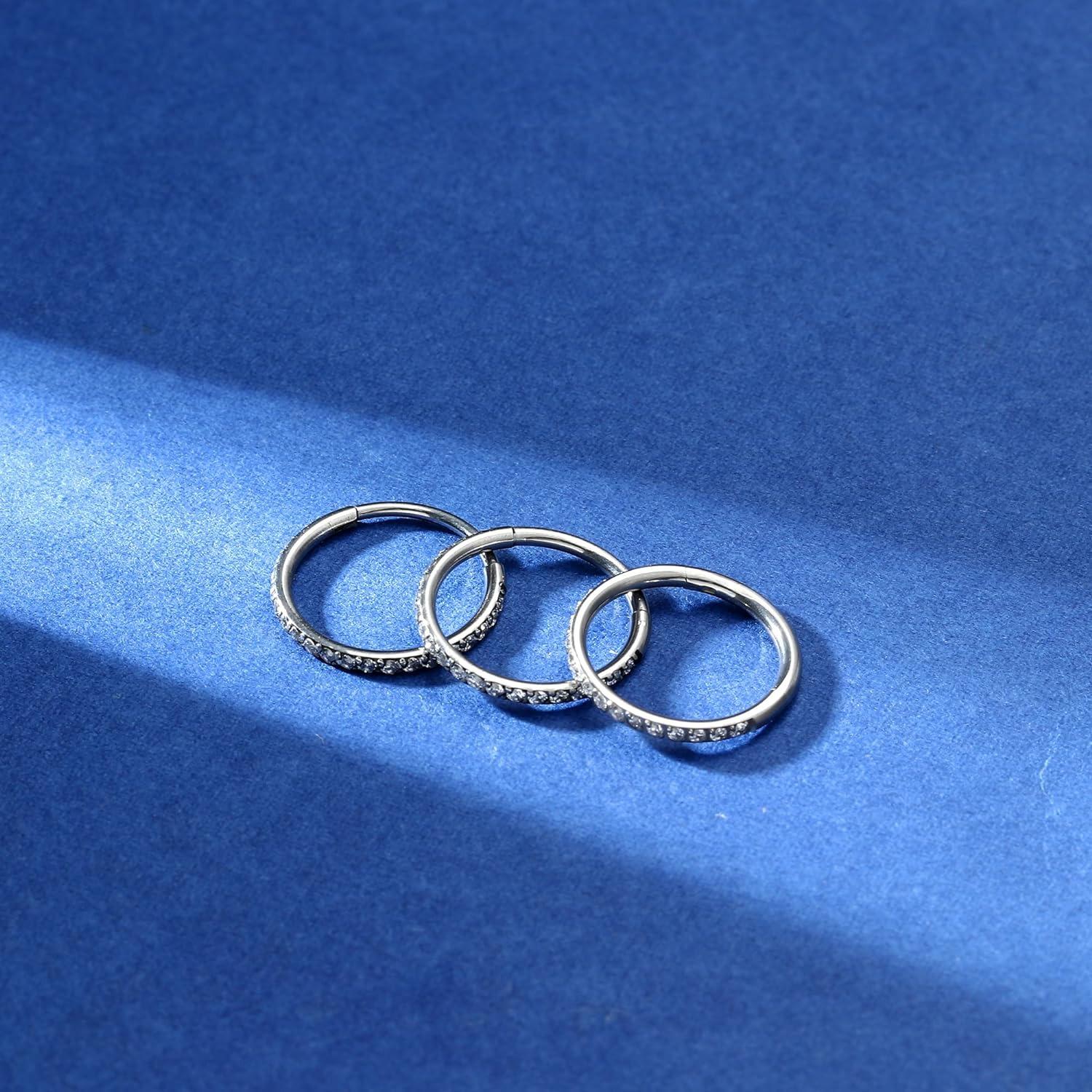 Cassieca 1 Count G23 Titanium Nose Rings Hoops Conch Piercing Jewelry 16G 18G 20G Hinged Segment CZ Paved Clicker Rings for Septum Cartilage Daith Helix Rook Tragus Ear Lobe Earrings for Women Men 6mm/8mm/10mm Daily